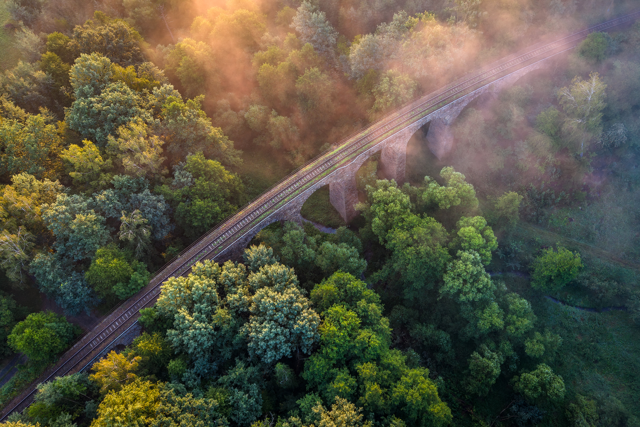 Viadukt Nová Ves Pacov, léto, mlha
